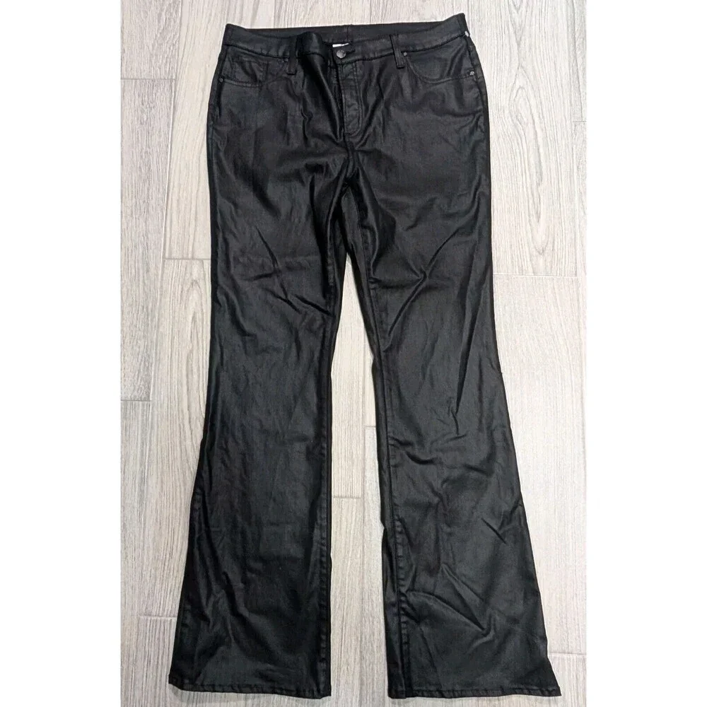 Chico’s Women Trousers Flare Leg Pants Sz 14 Tall Black‎ Coated Stretch NWOT 114